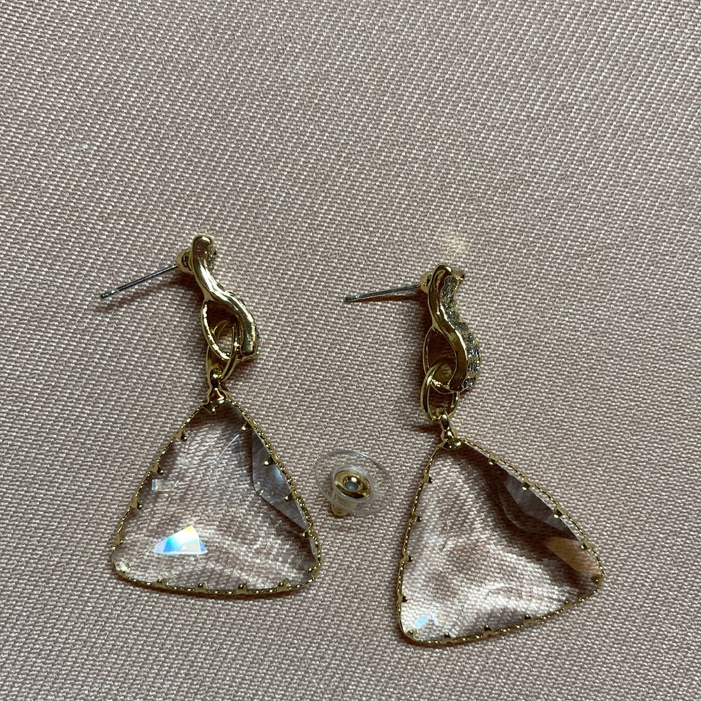 Trendy Triangle Transparent Gold Plated Earrings - Picture 6 of 6